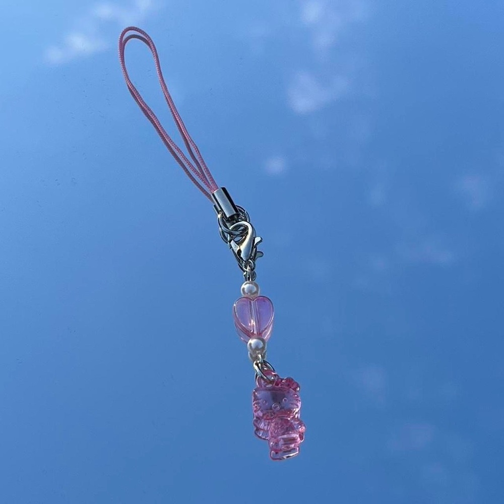 Handmade Sanrio Hello Kitty Kawaii Pastel Pink Cell Phone Strap Charm Y2k Cyber